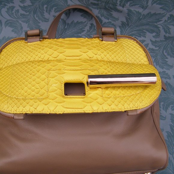 💖 RARE Jimmy Choo Justine Bag Taupe Leather Yellow Python - Picture 9 of 17